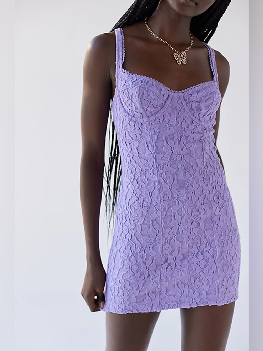 Urban Outfitters Adelaide Lace Mini Dress Lilac Purple Large Stretch